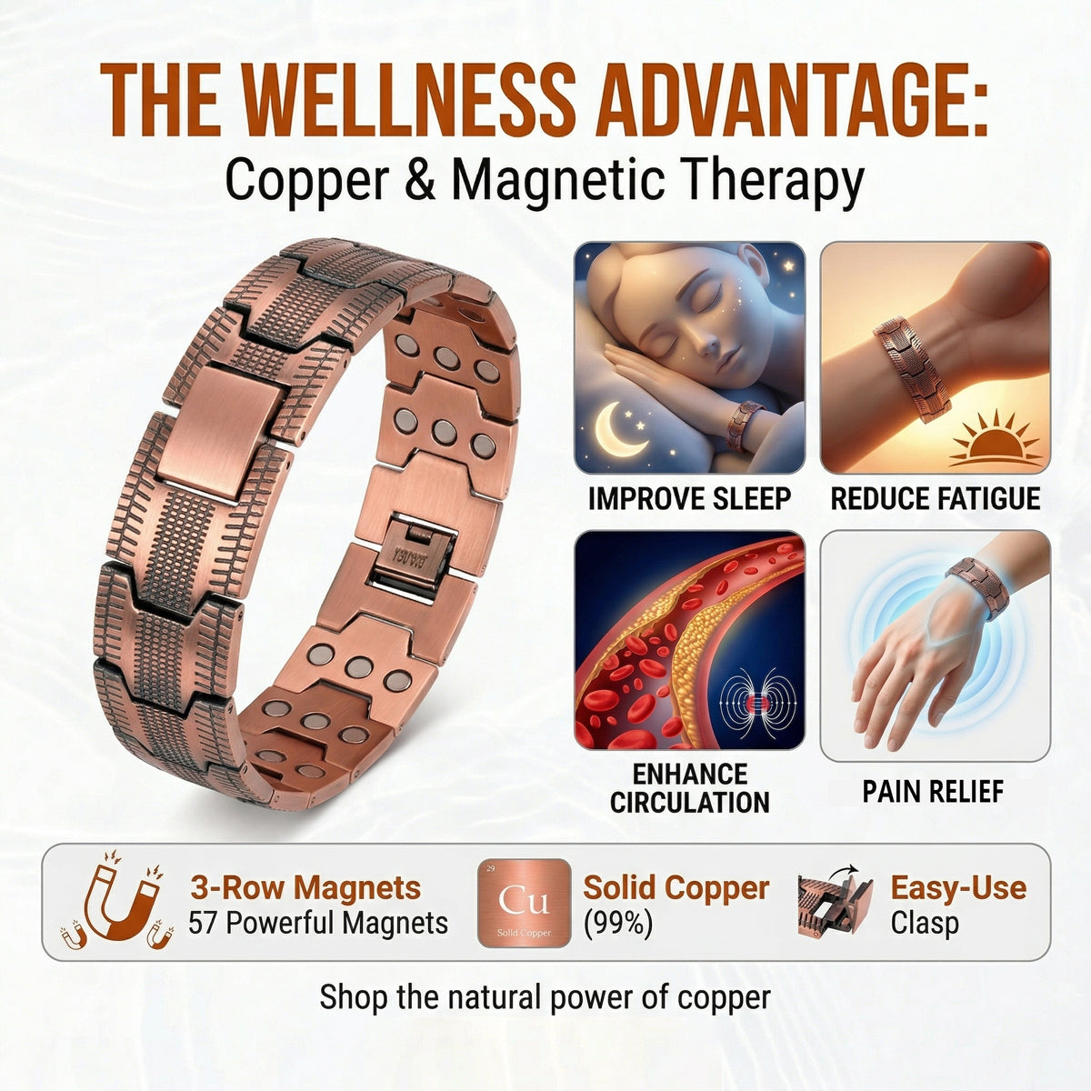 Copper magnetic bracelet——Relieve fatigue and promote blood circulation