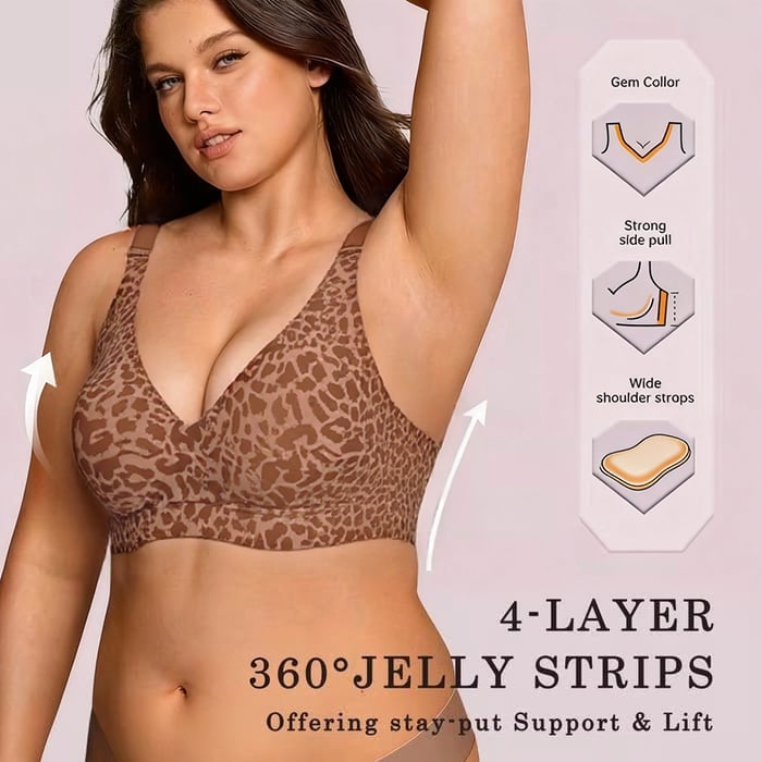💝LAST DAY SALE 50% OFF💝Super Firming Leopard Print Jelly  Bra | Women Wirefree Bras 👍No More Sagging Breasts
