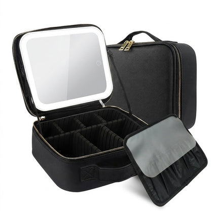 Professional LED Makeup Travel Case with 4K HD Mirror and Adjustable Dividers