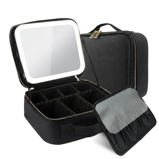 Professional LED Makeup Travel Case with 4K HD Mirror and Adjustable Dividers